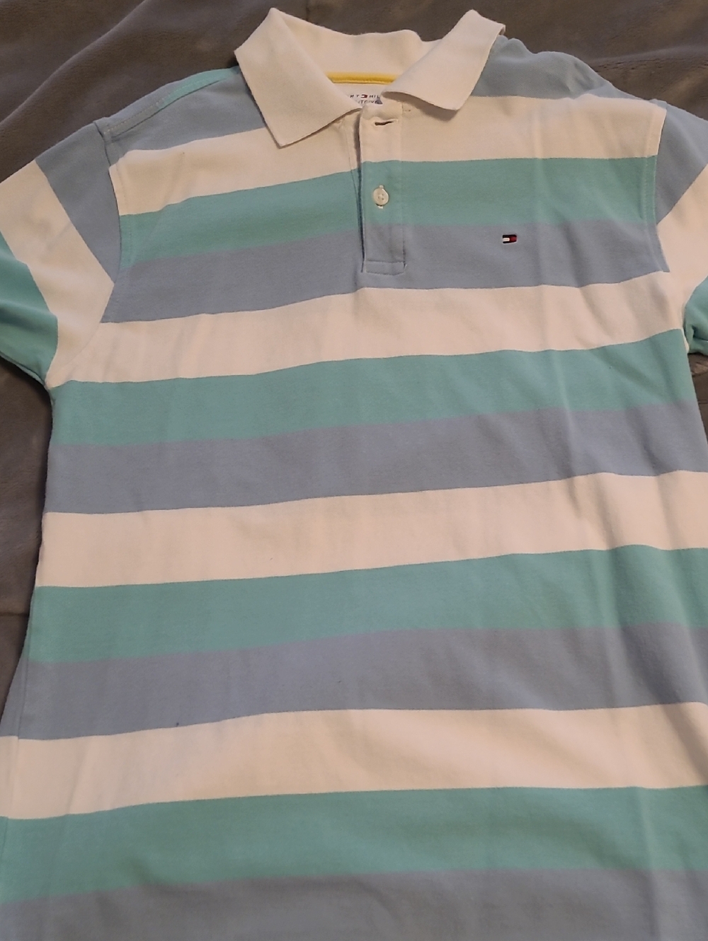Tommy Hilfiger Men’s Striped Polo - White, Light Blue, Mint Green